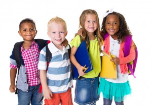 group of kids with backpacks