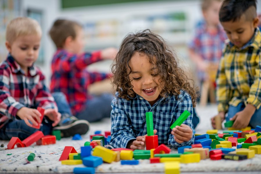 child playing with blocks