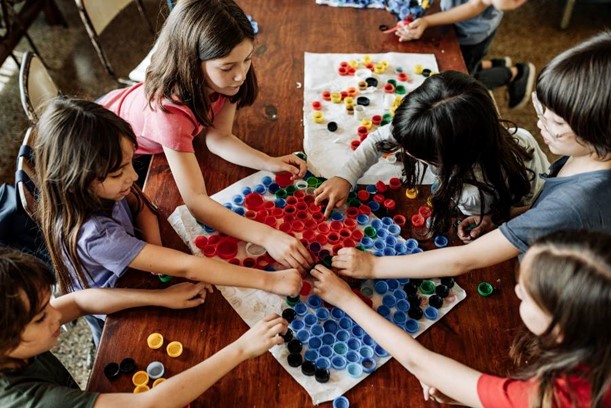 A group of kids playing a game